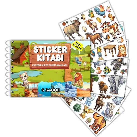 Tekrar Kullanılabilir (Sök Tak) Sticker Kitabı - Hayvanlar ve Yaşam Alanları (6 Sayfa Sticker)