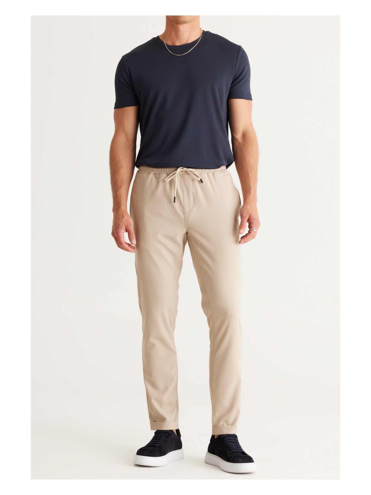 Altınyıldız Classics Erkek Bej Slim Fit Rahat Kesim Beli Bağlamalı Yan Cepli Jogger Pantolon