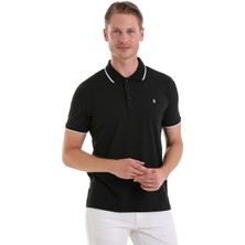 HTML Siyah Regular Fit Düz 100% Pamuk Polo Yaka Tişört