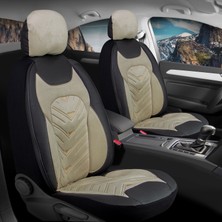 Fresh Start Nissan Navara Oto Koltuk Kılıfı 5'li Set Lüks Deri, Kadife Detaylı Prosev Model Bej Siyah