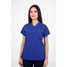 Deniz Iş Kadın Terrycotton Yarasakol Saks Mavisi Renk Scrubs Teküst