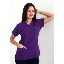 Deniz Iş Kadın Likralı Yarasakol Mor Renk Scrubs Teküst