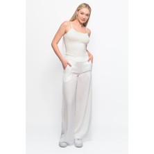 Nuseel Klasik Bol Paça Cesika Pantolon Beyaz