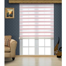 YS Perde Tasarım Lüx Dar Plise Renk Geçişli Zebra Stor Perde Alüminyum Kasalı Yüksek Kaliteli - Pembe, Beyaz