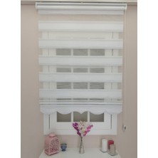 YS Perde Tasarım Lüx Plise Star Degrade Renk Geçişli Zebra Stor Perde Alüminyum Kasalı  - Gümüş, Beyaz