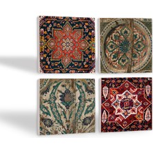 Pinecone Vintage Desen Taş Bardak Altlığı Masaüstü Koruyucu Altlık 4 Parça Set 10x10cm Stone Coasters SC499