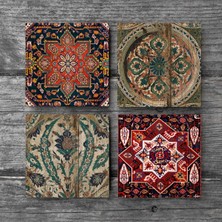 Pinecone Vintage Desen Taş Bardak Altlığı Masaüstü Koruyucu Altlık 4 Parça Set 10x10cm Stone Coasters SC499