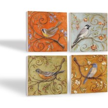 Pinecone Serçe Kuş Taş Bardak Altlığı Masaüstü Koruyucu Altlık 4 Parça Set 10x10cm Stone Coasters SC101