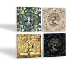 Pinecone Hayat Ağacı Taş Bardak Altlığı Masaüstü Koruyucu Altlık 4 Parça Set 10x10cm Stone Coasters SC103