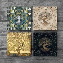 Pinecone Hayat Ağacı Taş Bardak Altlığı Masaüstü Koruyucu Altlık 4 Parça Set 10x10cm Stone Coasters SC103