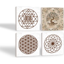 Pinecone Yaşam Çiçeği, Sri Yantra, Hayat Ağacı Taş Bardak Altlığı Masaüstü Koruyucu Altlık 4 Parça Set 10x10cm Stone Coasters SC104