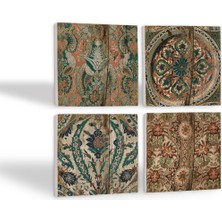 Pinecone Vintage Desen Taş Bardak Altlığı Masaüstü Koruyucu Altlık 4 Parça Set 10x10cm Stone Coasters SC109