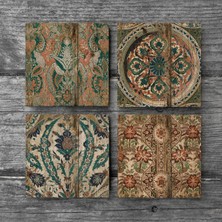 Pinecone Vintage Desen Taş Bardak Altlığı Masaüstü Koruyucu Altlık 4 Parça Set 10x10cm Stone Coasters SC109