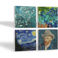 Pinecone Van Gogh İrisler, Yıldızlı Gece, Badem Ağacı, Otoportre Taş Bardak Altlığı Masaüstü Koruyucu Altlık 4 Parça Set 10x10cm Stone Coasters SC110