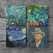 Pinecone Van Gogh İrisler, Yıldızlı Gece, Badem Ağacı, Otoportre Taş Bardak Altlığı Masaüstü Koruyucu Altlık 4 Parça Set 10x10cm Stone Coasters SC110