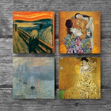 Pinecone Gustav Klimt Aile Kucaklama, Bauer'in Portresi, Monet Gün Doğumu, Çığlık Taş Bardak Altlığı Masaüstü Koruyucu Altlık 4 Parça Set 10x10cm Stone Coasters SC538