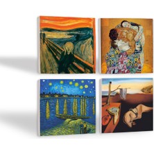 Pinecone Dalí Belleğin Azmi, Van Gogh Ren Nehri’nde Bir Gece, Çığlık, Klimt Aile Kucaklama Taş Bardak Altlığı Masaüstü Koruyucu Altlık 4 Parça Set 10x10cm Stone Coasters SC546