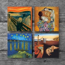 Pinecone Dalí Belleğin Azmi, Van Gogh Ren Nehri’nde Bir Gece, Çığlık, Klimt Aile Kucaklama Taş Bardak Altlığı Masaüstü Koruyucu Altlık 4 Parça Set 10x10cm Stone Coasters SC546