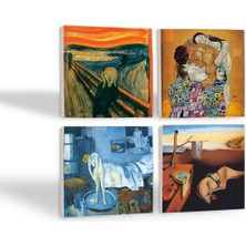 Pinecone Dalí Belleğin Azmi, Picasso Mavi Oda, Çığlık, Gustav Klimt Aile Kucaklama Taş Bardak Altlığı Masaüstü Koruyucu Altlık 4 Parça Set 10x10cm Stone Coasters SC547