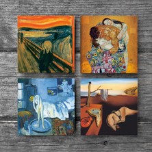 Pinecone Dalí Belleğin Azmi, Picasso Mavi Oda, Çığlık, Gustav Klimt Aile Kucaklama Taş Bardak Altlığı Masaüstü Koruyucu Altlık 4 Parça Set 10x10cm Stone Coasters SC547