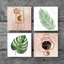 Pinecone Minimalist Soyut, Yaprak Taş Bardak Altlığı Masaüstü Koruyucu Altlık 4 Parça Set 10x10cm Stone Coasters SC347