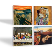 Pinecone Dalí Belleğin Azmi, Da Vinci Son Akşam Yemeği, Çığlık, Klimt Aile Kucaklama Taş Bardak Altlığı Masaüstü Koruyucu Altlık 4 Parça Set 10x10cm Stone Coasters SC586