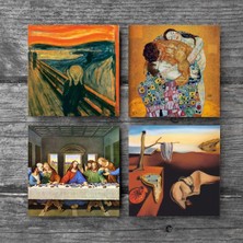 Pinecone Dalí Belleğin Azmi, Da Vinci Son Akşam Yemeği, Çığlık, Klimt Aile Kucaklama Taş Bardak Altlığı Masaüstü Koruyucu Altlık 4 Parça Set 10x10cm Stone Coasters SC586