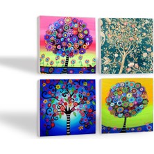 Pinecone Hayat Ağacı Taş Bardak Altlığı Masaüstü Koruyucu Altlık 4 Parça Set 10x10cm Stone Coasters SC188