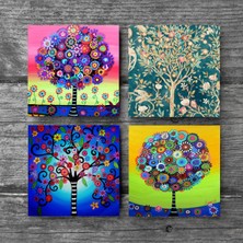 Pinecone Hayat Ağacı Taş Bardak Altlığı Masaüstü Koruyucu Altlık 4 Parça Set 10x10cm Stone Coasters SC188