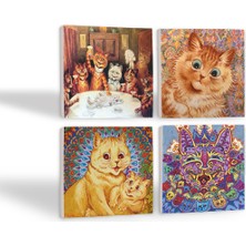 Pinecone Louis Wain Kediler Taş Bardak Altlığı Masaüstü Koruyucu Altlık 4 Parça Set 10x10cm Stone Coasters SC213