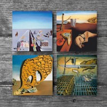 Pinecone Dalí Belleğin Azmi, Belleğin Azmi Dağılışı, Arzunun Gizemi, Baharın İlk Günleri Taş Bardak Altlığı Masaüstü Koruyucu Altlık 4 Parça Set 10x10cm Stone Coasters SC217