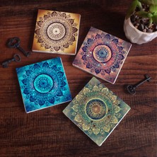 Pinecone Stone Mandala, Hayat Ağacı Taş Bardak Altlığı – 4’lü Set, 10x10 cm Dekoratif Masaüstü Koruyucu Doğaltaş Altlık |SC231|