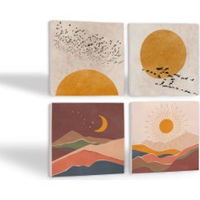 Pinecone Minimalist, Bohem Taş Bardak Altlığı Masaüstü Koruyucu Altlık 4 Parça Set 10x10cm Stone Coasters SC234