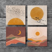 Pinecone Minimalist, Bohem Taş Bardak Altlığı Masaüstü Koruyucu Altlık 4 Parça Set 10x10cm Stone Coasters SC234