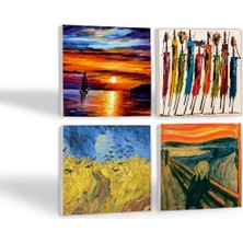 Pinecone Van Gogh Buğday Tarlası ve Kargalar, Çığlık, Yerli Kadınlar, Deniz Manzarası Taş Bardak Altlığı Masaüstü Koruyucu Altlık 4 Parça Set 10x10cm Stone Coasters SC439
