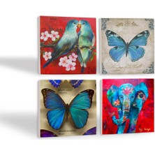 Pinecone Kelebek, Fil, Kuş Taş Bardak Altlığı Masaüstü Koruyucu Altlık 4 Parça Set 10x10cm Stone Coasters SC451