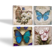 Pinecone Kelebek Taş Bardak Altlığı Masaüstü Koruyucu Altlık 4 Parça Set 10x10cm Stone Coasters SC453