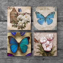 Pinecone Kelebek Taş Bardak Altlığı Masaüstü Koruyucu Altlık 4 Parça Set 10x10cm Stone Coasters SC453