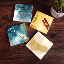 Pinecone Küçük Prens, Soyut Sanat Taş Bardak Altlığı Masaüstü Koruyucu Altlık 4 Parça Set 10x10cm Stone Coasters SC287