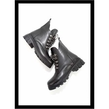 Bambi Siyah Platin Taşlı  Kadın Bot & Bootie K02875070209