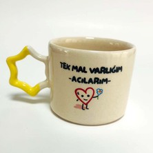 Mor Mürekkep Tek Mal Varlığım Acılarım Baskılı Sarı Yıldız Kulplu Kupa