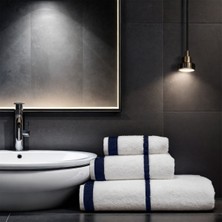 Class Penye Banyo Havlu Takımı 3lü Set 30X50 50X90 90X150 Beyaz / Lacivert