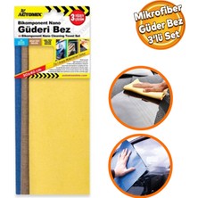 Badem10 Automix Araba Araç Otomobil Oto Cam Yıkama 3'ü 1 Arada Güderi Bikomponent Mikrofiber Bez Seti 30X40