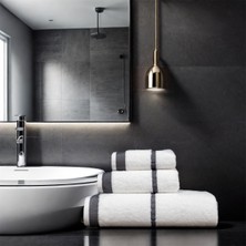 Class Penye Banyo Havlu Takımı 3lü Set 30X50 50X90 90X150 Beyaz / Gri