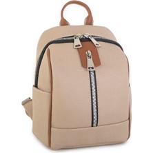 Nas Bag Büyük Boy Geniş İç Hacim Kadın Sırt Çantası Kum Taba Gofraj