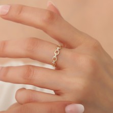 Merdis Jewelry 14 Ayar Altın Zirkon Bağlantılı Oval Zincir Yüzük