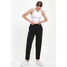 Kadın Larissa Siyah Regular Fit Pamuklu Eşofman Altı