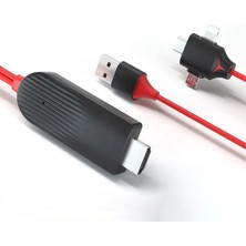 Hubify Tüm Telefon ve Tabletler Için Hdmı Tv Görüntü Aktarım Kablosu : Type-C + Lightning + Micro USB To HDMI 2m Kablo.