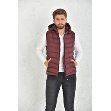 WAPP Erkek Bordo Jel Dolgulu Fermuarlı Çıkartılabilir Kapüşonlu Şişme Yelek