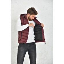 WAPP Erkek Bordo Jel Dolgulu Fermuarlı Çıkartılabilir Kapüşonlu Şişme Yelek